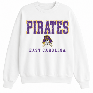 White Crewneck Sweatshirt with Varsity 'PIRATES' Graphic