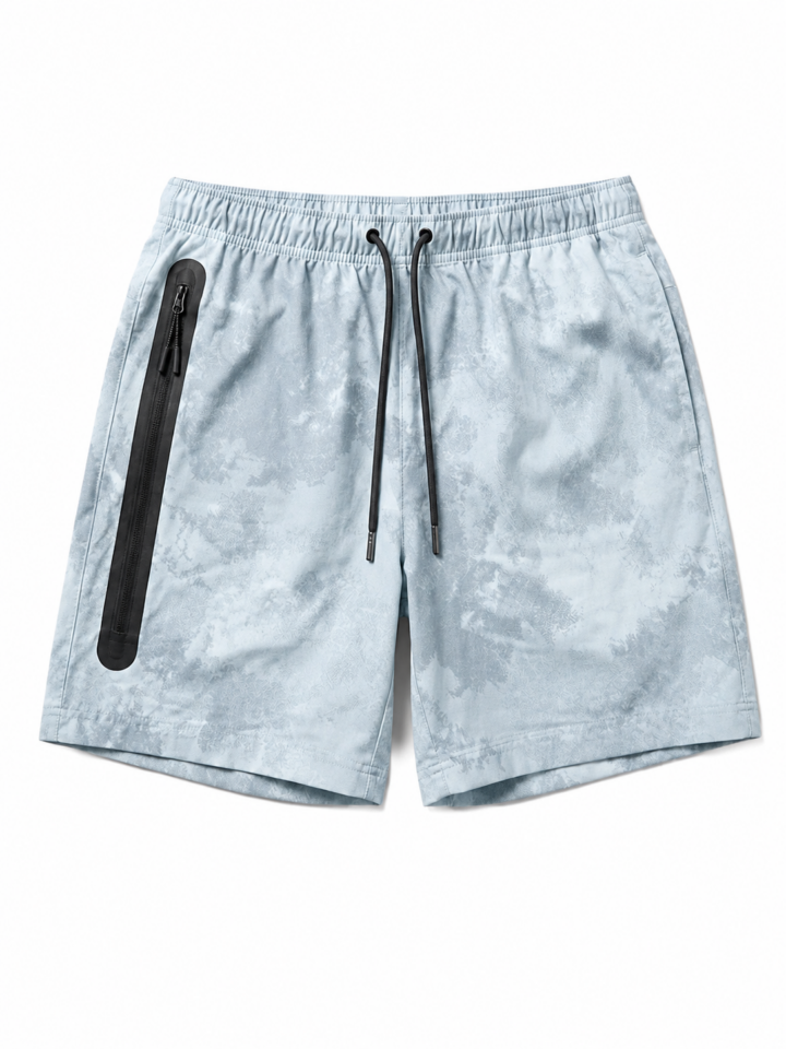 Light Blue Tie-Dye Drawstring Shorts