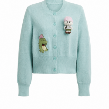 Light Blue Button-Up Knit Cardigan with Playful Appliqués