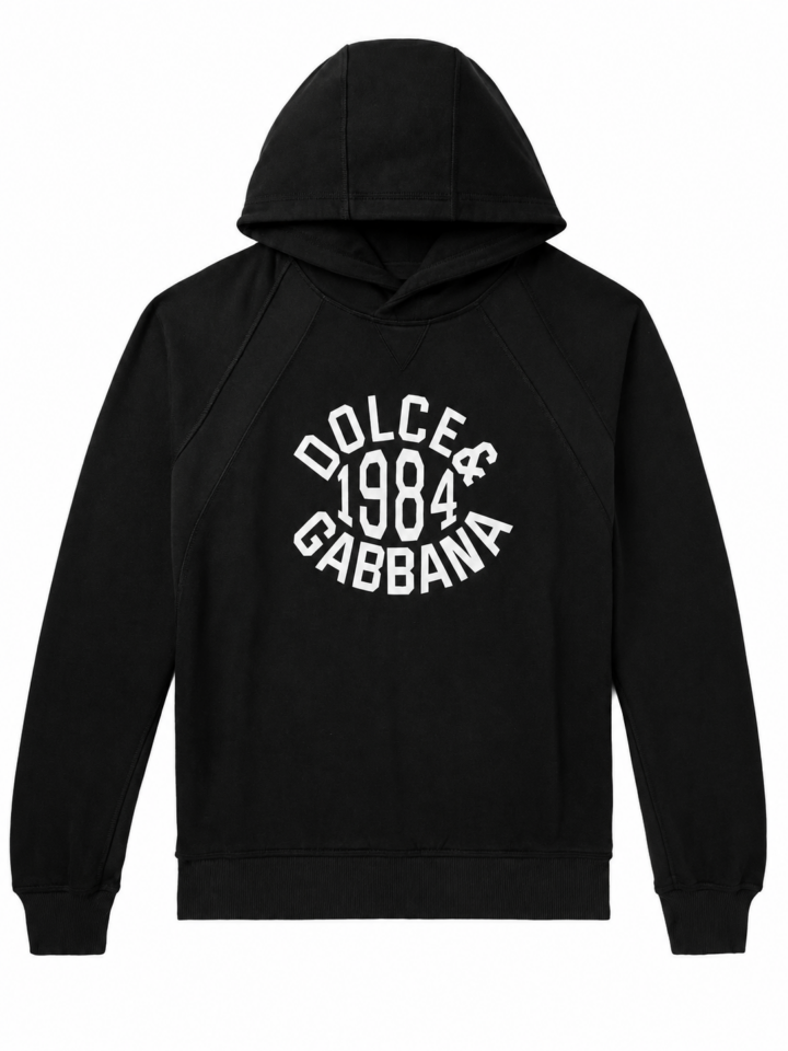 Black Vintage Logo Print Hoodie