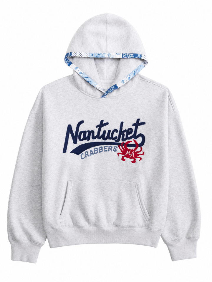 Heather Gray Relaxed Hoodie with Crab Graphic
