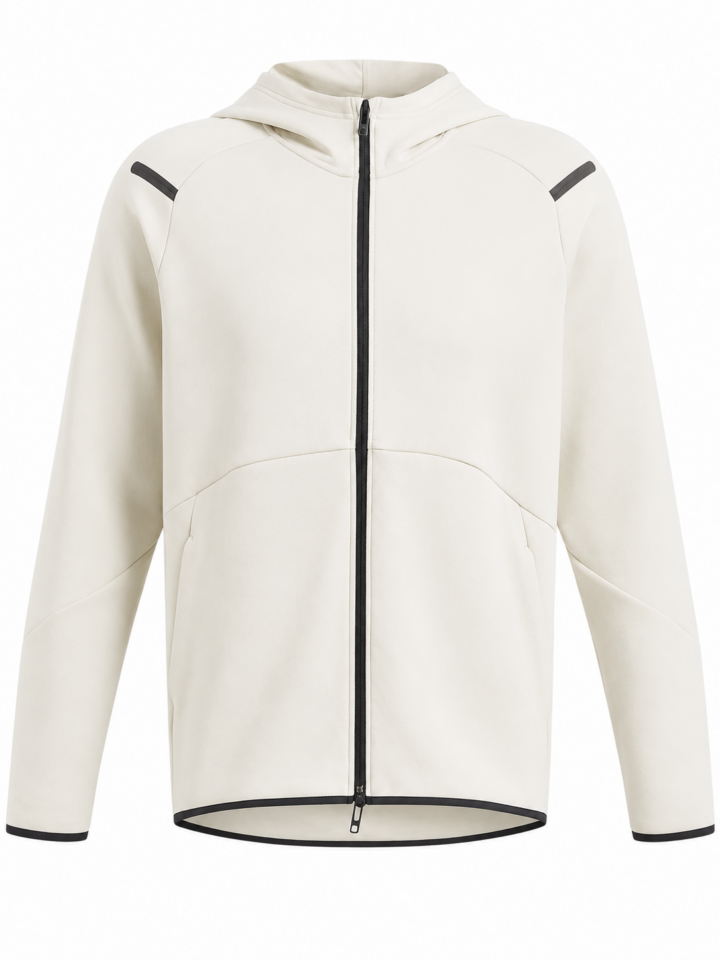 Off-White Full-Zip Hoodie with Contrast Black Zipper and Trim