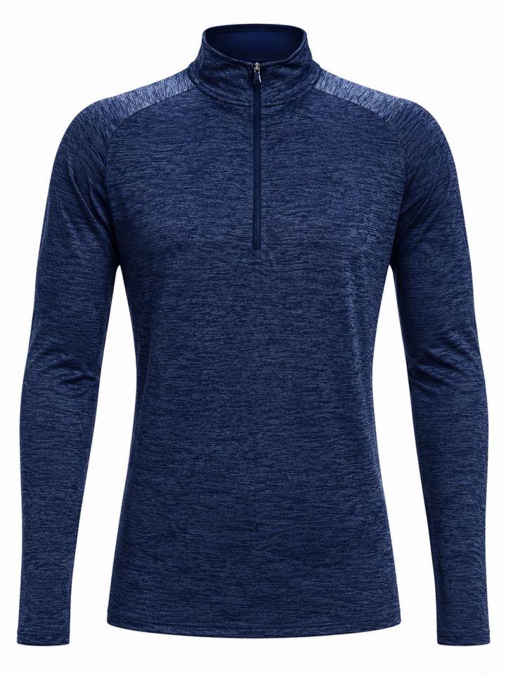 Heathered Navy Mock Neck Quarter-Zip Pullover