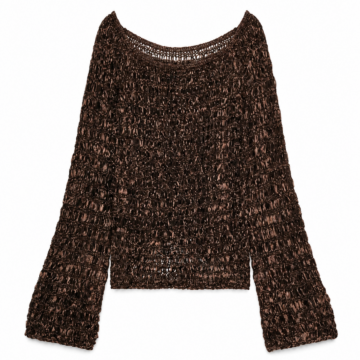 Dark Brown Loose Open-Knit Sweater