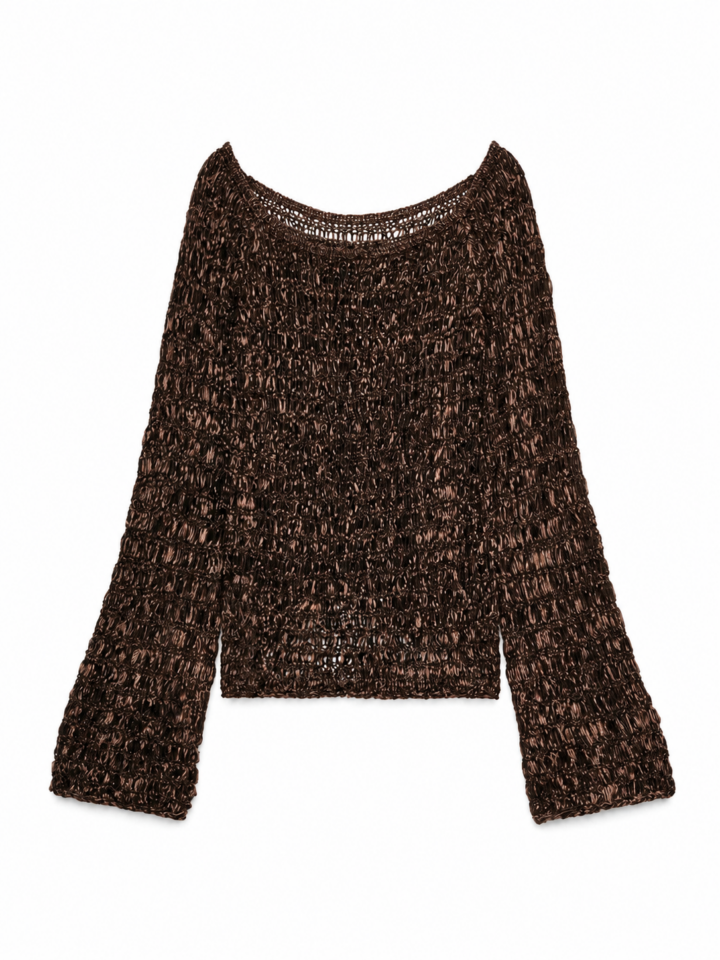 Dark Brown Loose Open-Knit Sweater