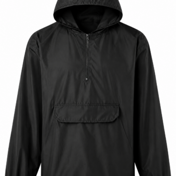 Black Pullover Anorak Hoodie with Half-Zip