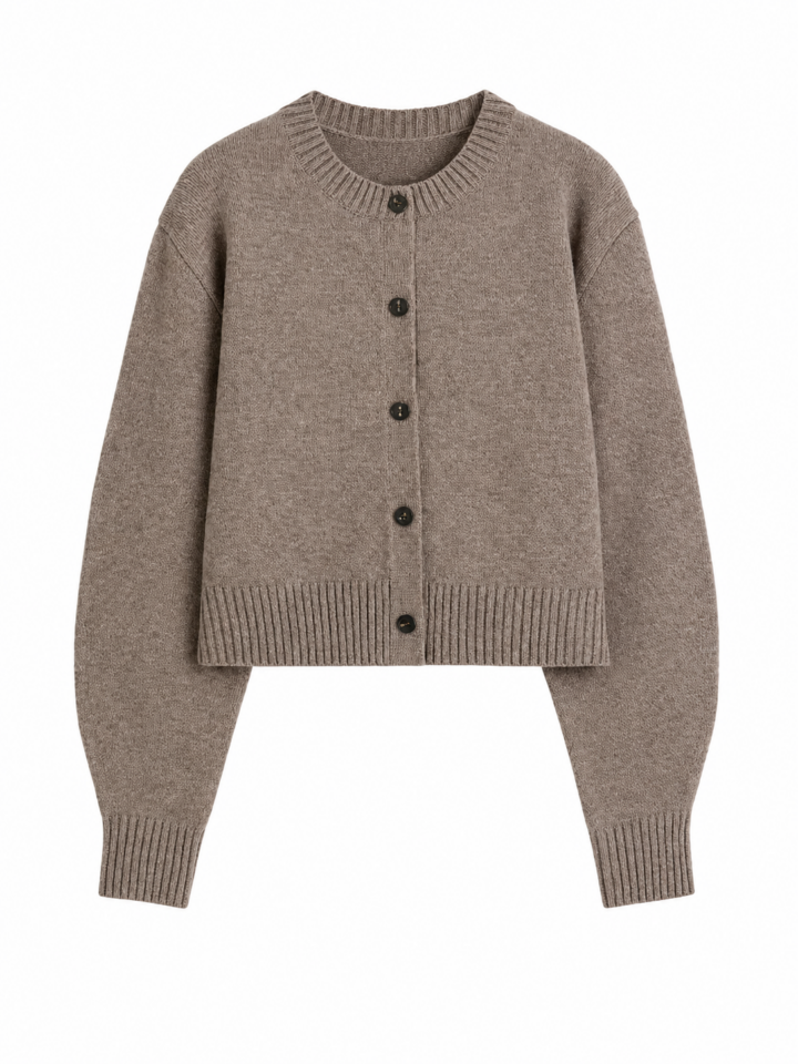 Heather Taupe Cropped Cardigan with Button Front