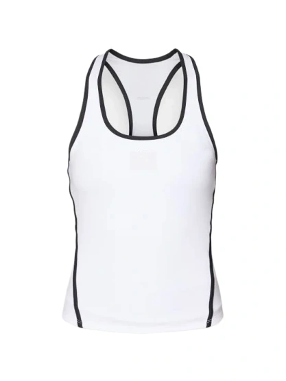 White Racerback Tank Top with Black Contrast Stitching