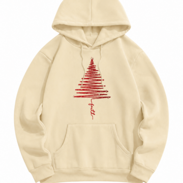 Cream Oversized Pullover Hoodie with Christmas Graphic