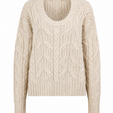 Cream Cable-Knit Sweater with Deep Scoop Neck