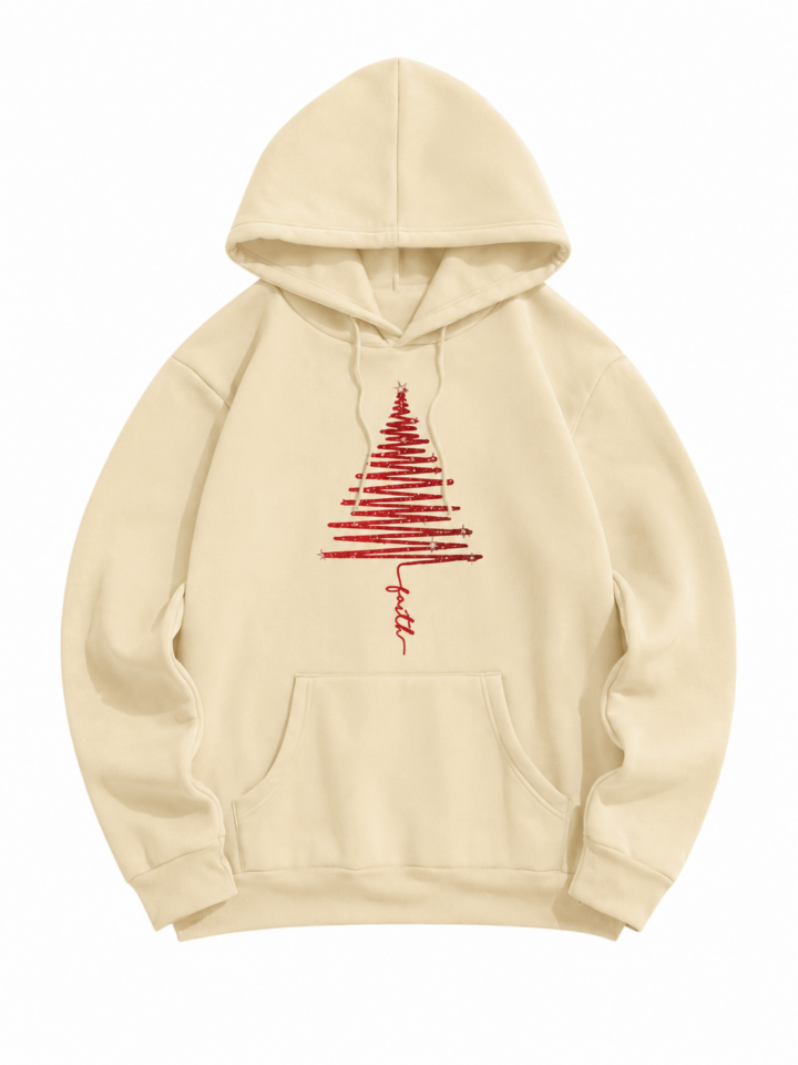 Cream Oversized Pullover Hoodie with Christmas Graphic