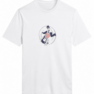 White Graphic Guitar Print Crew Neck T-Shirt