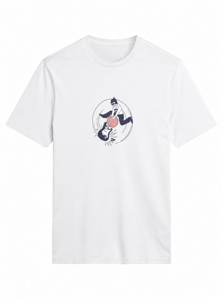 White Graphic Guitar Print Crew Neck T-Shirt