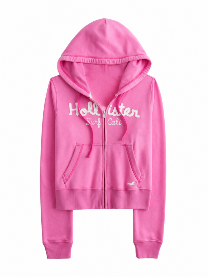 Bright Pink Full-Zip Hoodie with Drawstring Hood