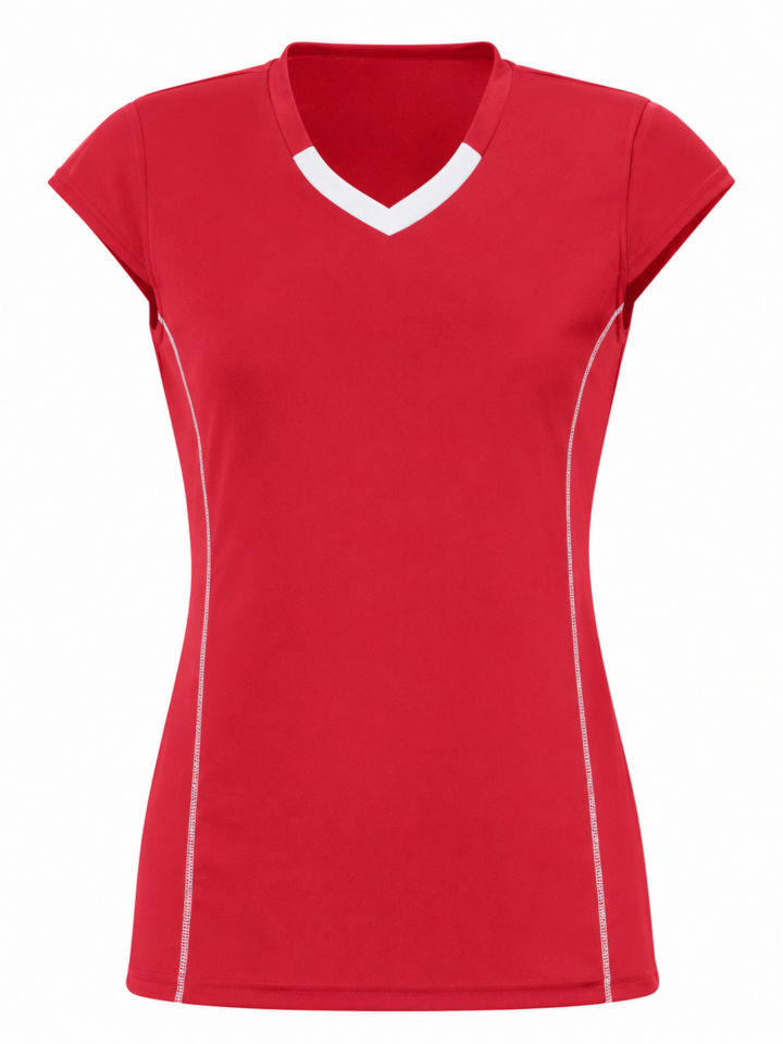 Red Fitted Activewear Top with White Trim