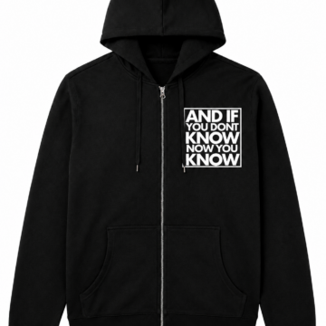 Black Full-Zip Hoodie with Text Graphic
