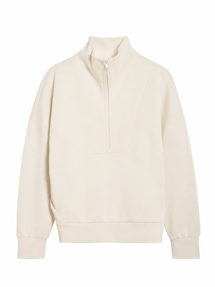 Off-White Oversized Mock Neck Quarter-Zip Pullover