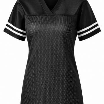 Black Mesh Athletic Tee with White Striped Sleeves