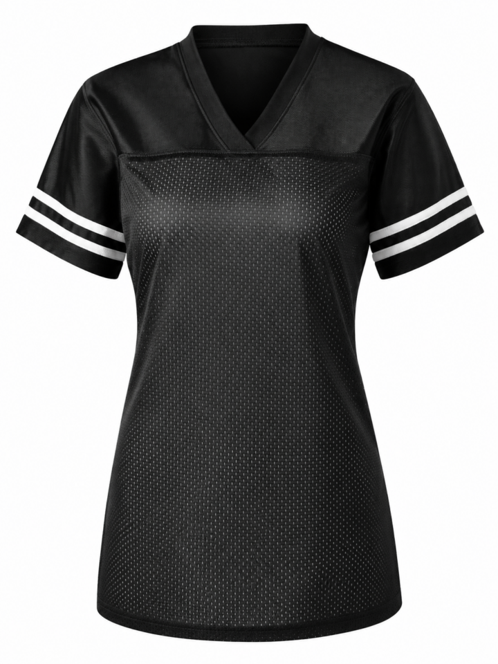 Black Mesh Athletic Tee with White Striped Sleeves