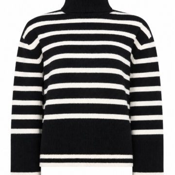 Black and Off-White Striped Knit Turtleneck Sweater