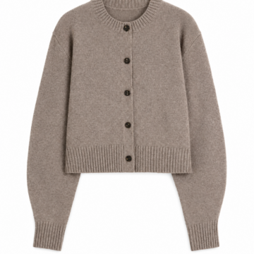Heather Taupe Regular Fit Ribbed Crew Neck Cardigan with Five Dark Buttons