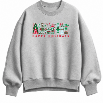 Heather Gray Crewneck Sweatshirt with Holiday Graphic