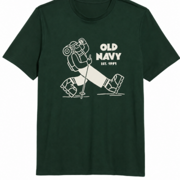 Dark Green Relaxed Fit Short-Sleeve T-Shirt with Hiker Graphic