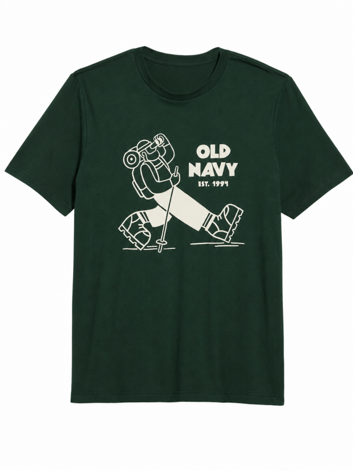 Dark Green Relaxed Fit Short-Sleeve T-Shirt with Hiker Graphic
