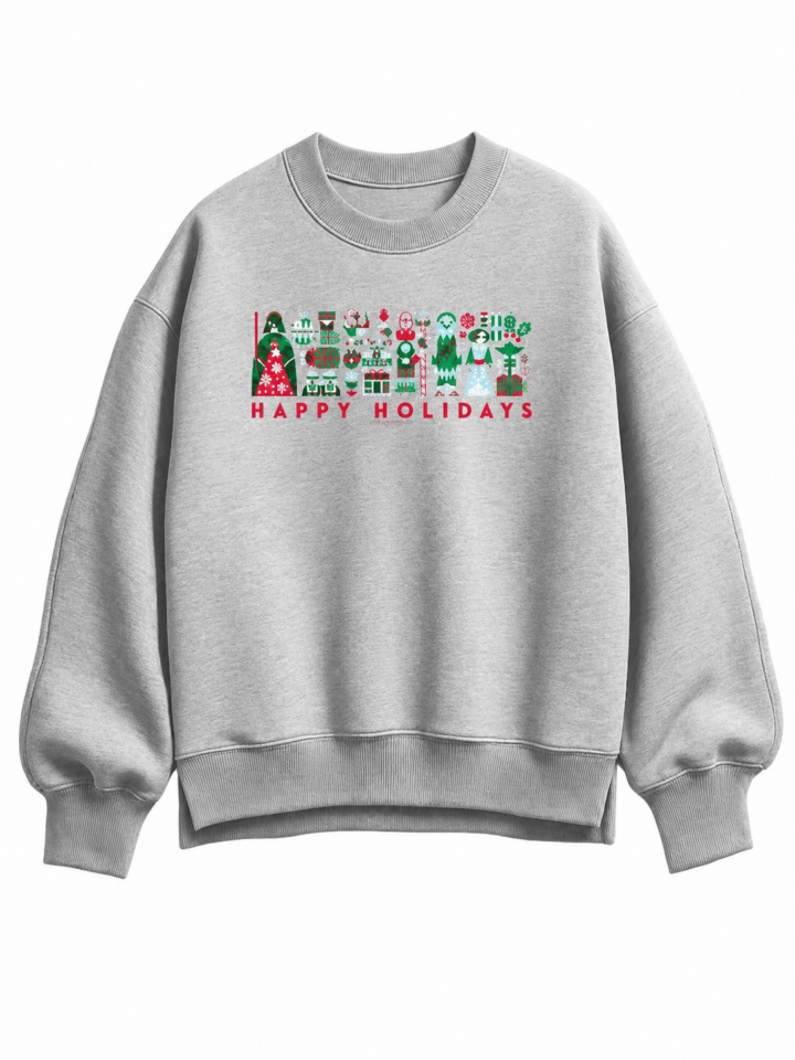 Heather Gray Crewneck Sweatshirt with Holiday Graphic