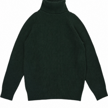 Dark Green Turtleneck Sweater with Chunky Ribbed Texture