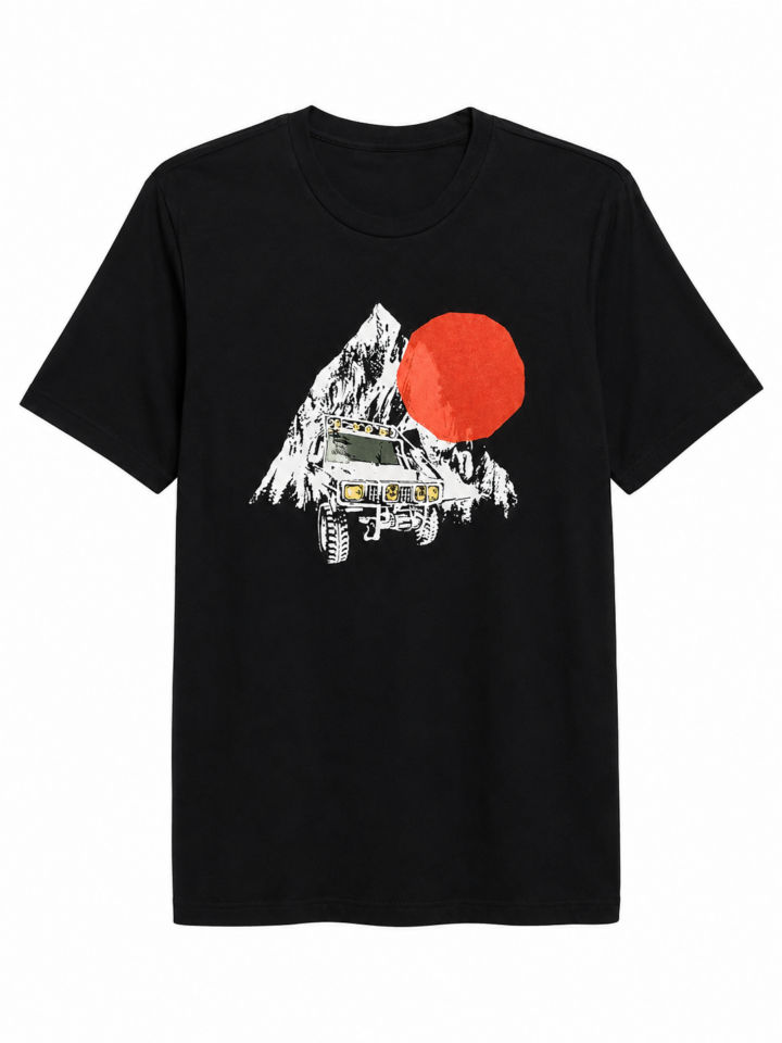 Black Relaxed Fit Short-Sleeve T-Shirt with Off-Road Graphic