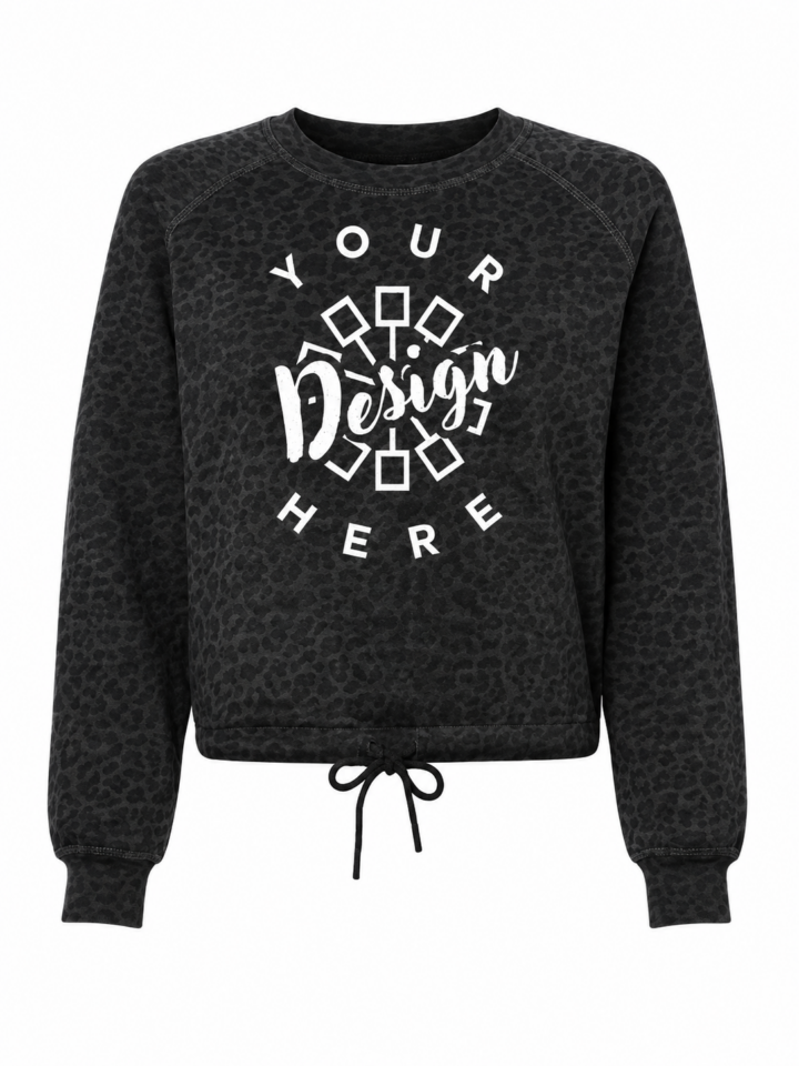 Charcoal Leopard Print Mineral-Wash Cropped Sweatshirt