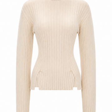 Cream Slim Fit Ribbed Mock Neck Sweater