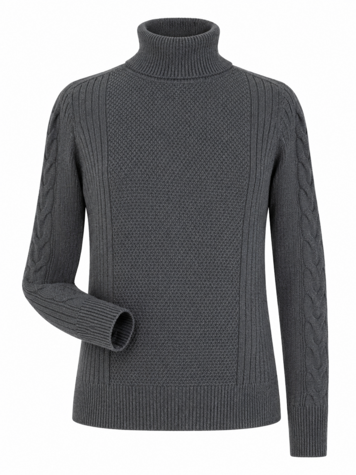 Dark Grey Cable Knit Turtleneck Sweater