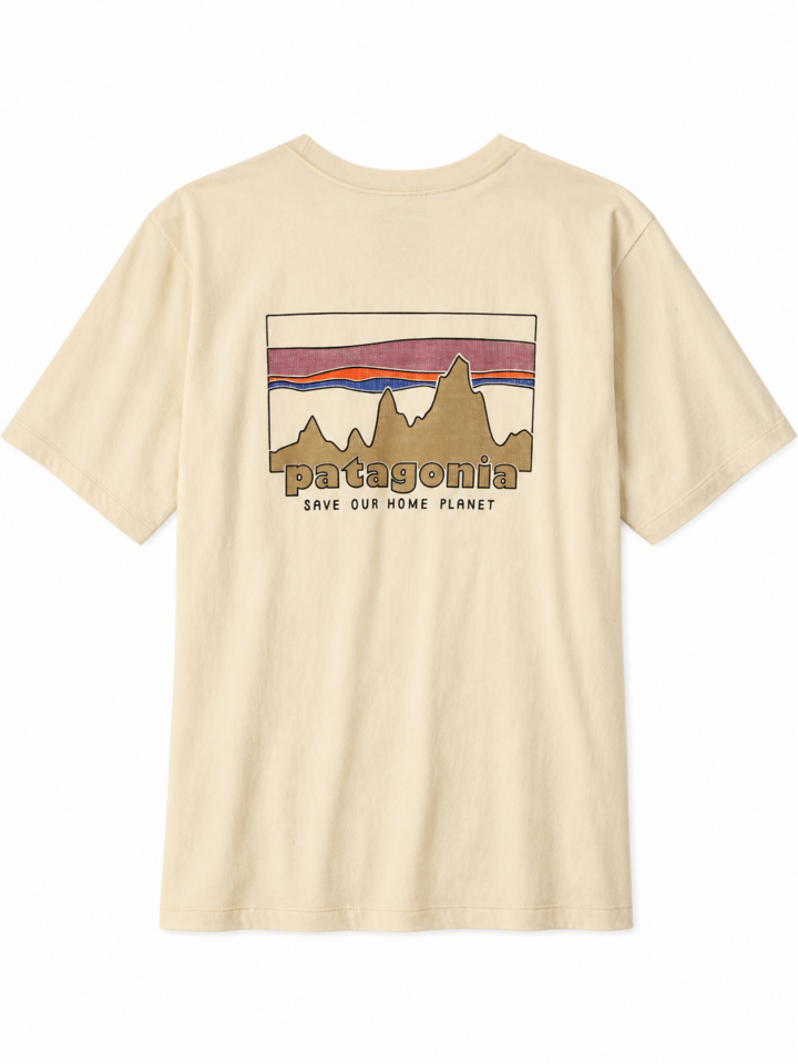 Light Beige Relaxed Fit Graphic T-Shirt with Mountain Print