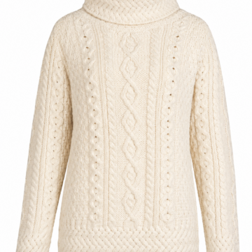 Ivory Cable Knit Turtleneck Sweater with Folded Cowl Neck