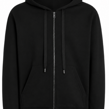 Black Full-Zip Hoodie with Relaxed Fit and Silver Zipper