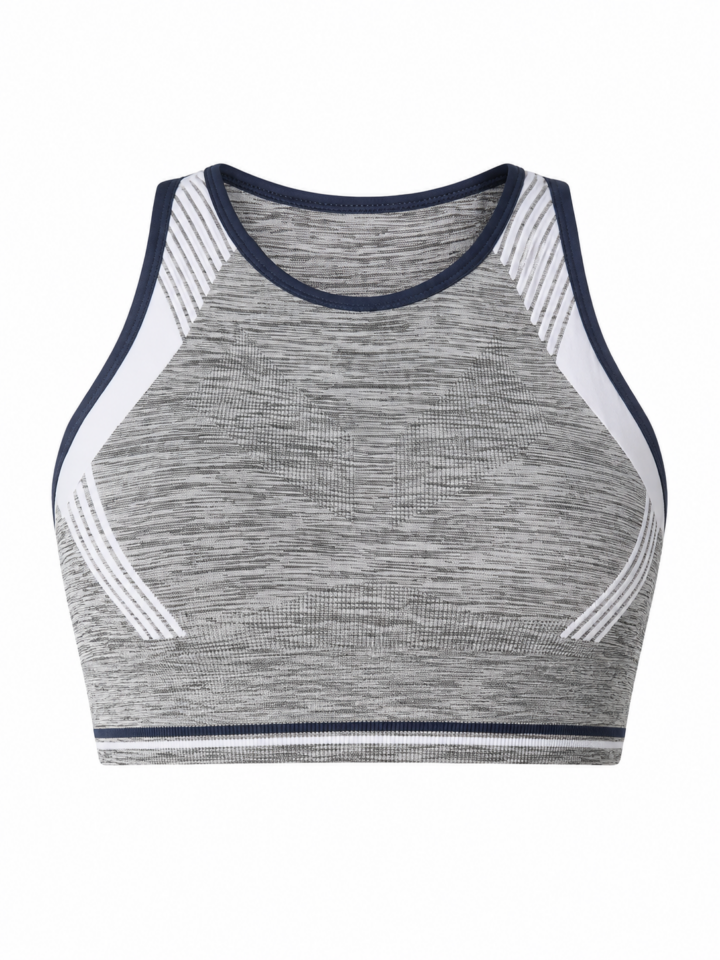 Grey Heather Sports Bra with Contrast Side Panels