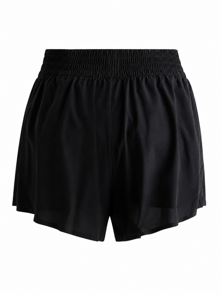 Black Flowy Smocked Waist Shorts with Side Slit