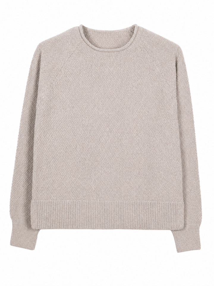 Oatmeal Textured Crew Neck Relaxed Fit Long Sleeve Sweater