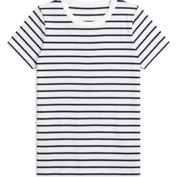 White and Navy Striped Crew Neck Short-Sleeve T-Shirt