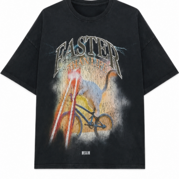 Faded Black Oversized Graphic T-Shirt with Bicycle Print