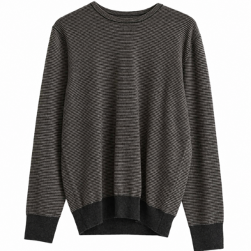 Charcoal Grey Horizontal Stripe Crew Neck Pullover Sweater