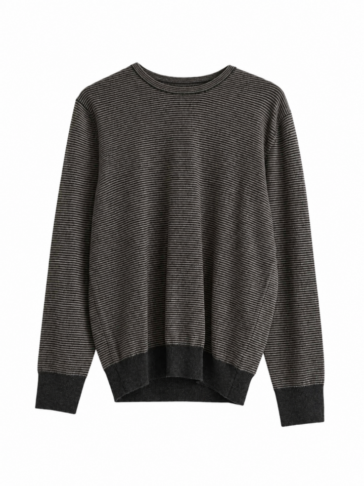Charcoal Grey Horizontal Stripe Crew Neck Pullover Sweater