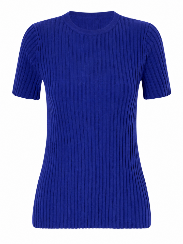Royal Blue Short Sleeve Ribbed Knit Top