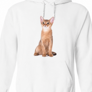 White Relaxed Fit Pullover Hoodie with Seated Cat Graphic