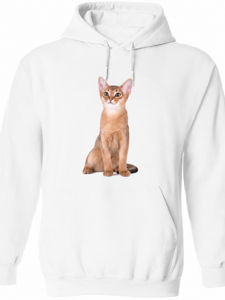 White Relaxed Fit Pullover Hoodie with Seated Cat Graphic