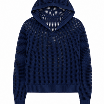 Navy Blue Open Knit Hooded Sweater
