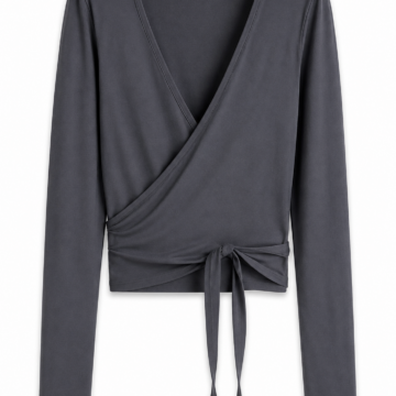 Dark Grey Cropped Wrap Top with Side Tie