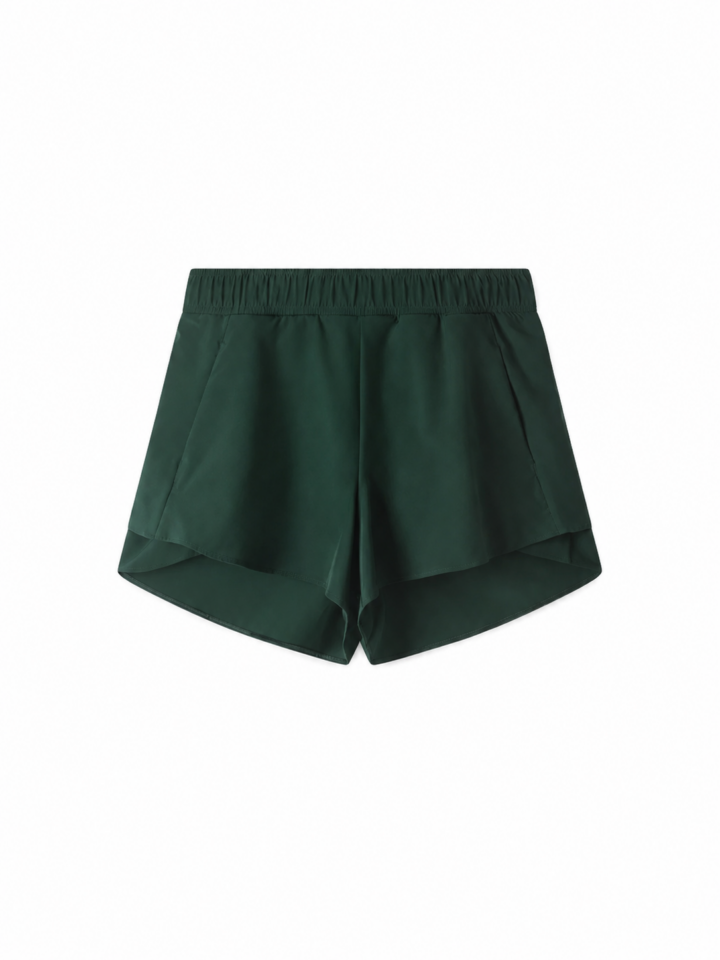 Dark Green Flared Shorts with Wide Elastic Waistband
